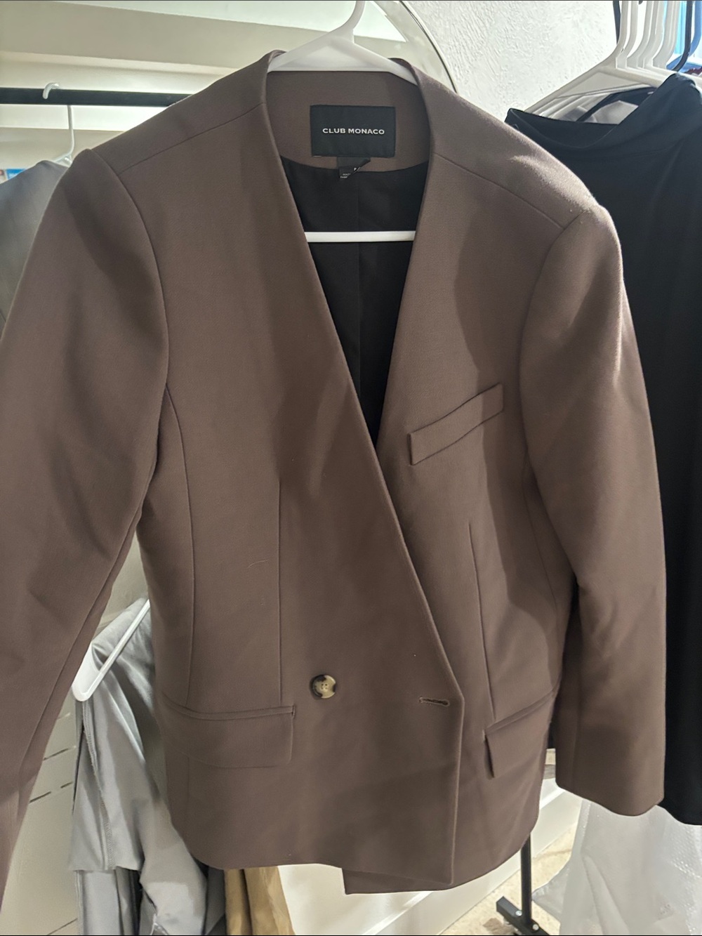 Club Monaco Brown and Black Collarless Double-Breasted Blazer